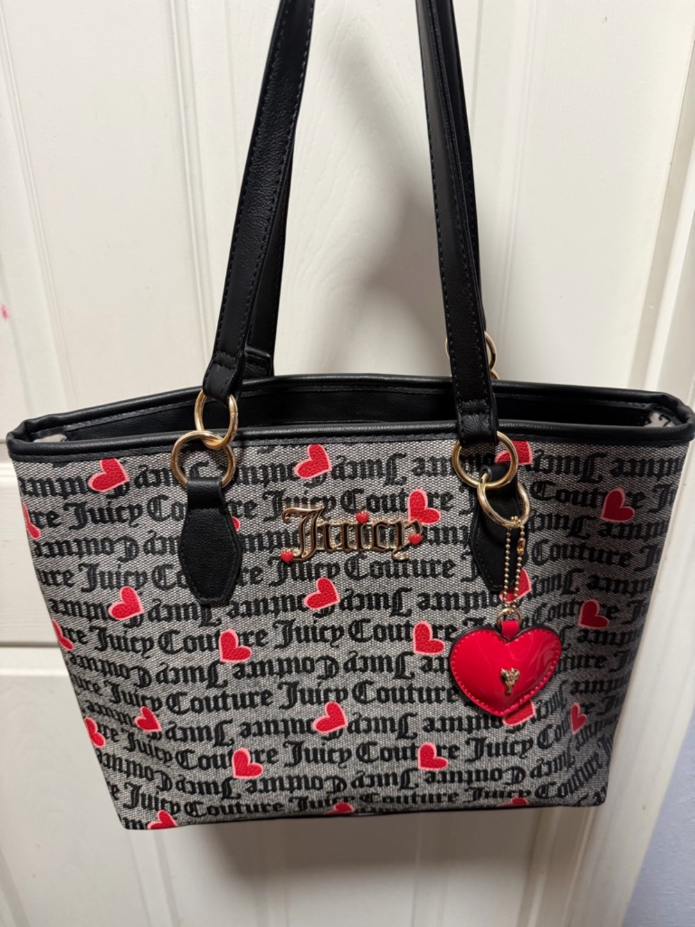 Juicy Couture Black Tote with Red Heart Charm